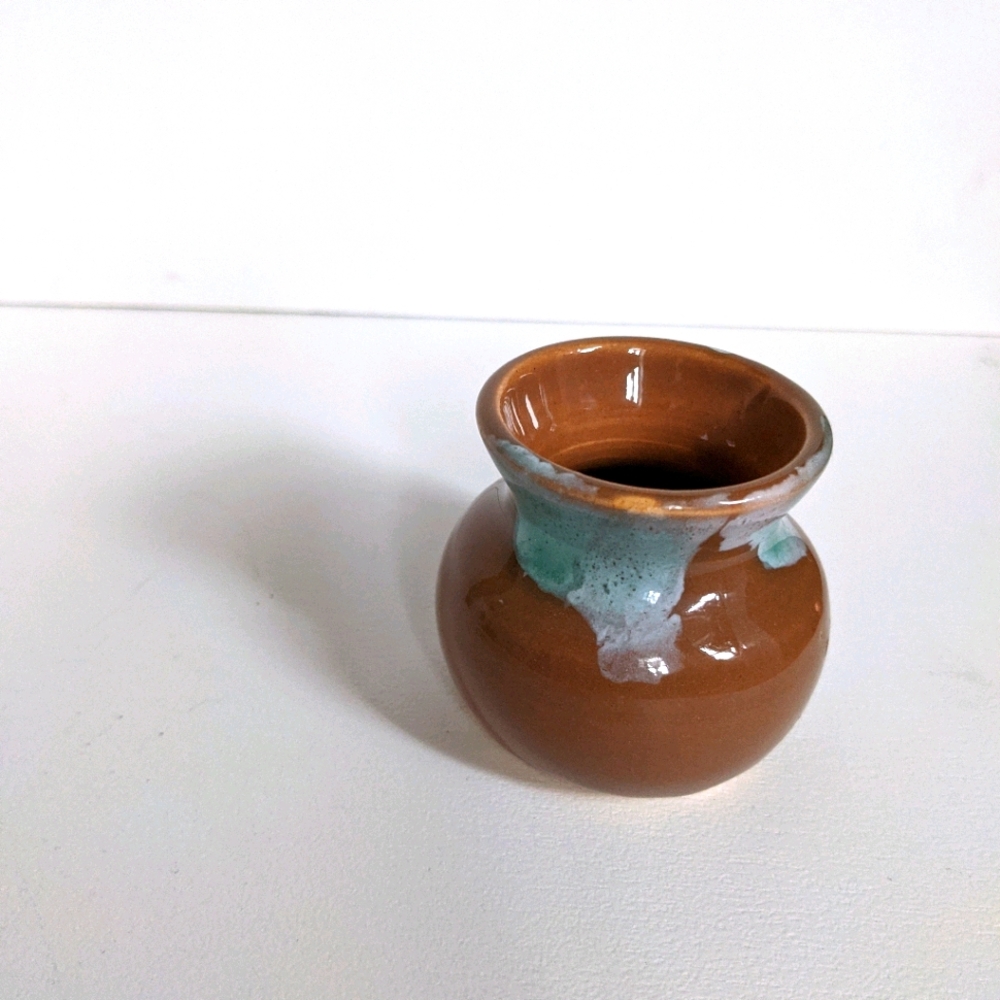 LAST CHANCE! Small Handmade Brown/Seafoam Glazed Short Vase